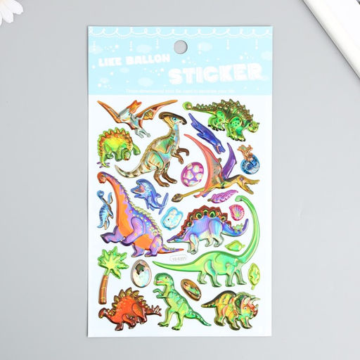 Наклейка пластик голография с металлическим отливом Динозавры 9,5х27 см - Simaland фото 3