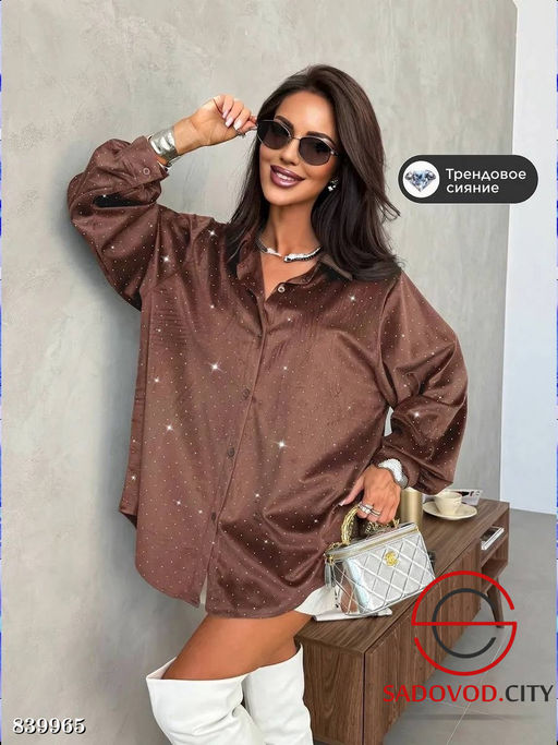 Рубашка нарядная оверсайз со стразами - Bruno фото 5