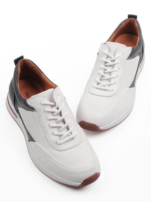 03-10-57 WHITE/DK. GREY Кроссовки мужские (натуральная кожа, текстиль)