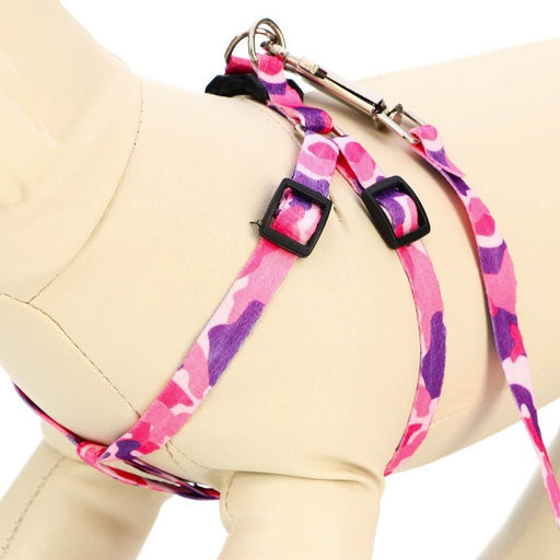 Комплект Камуфляж, капрон, поводок 120 х 1 см, ОГ 21-35 см, розово-фиолетовый - Пижон фото 3