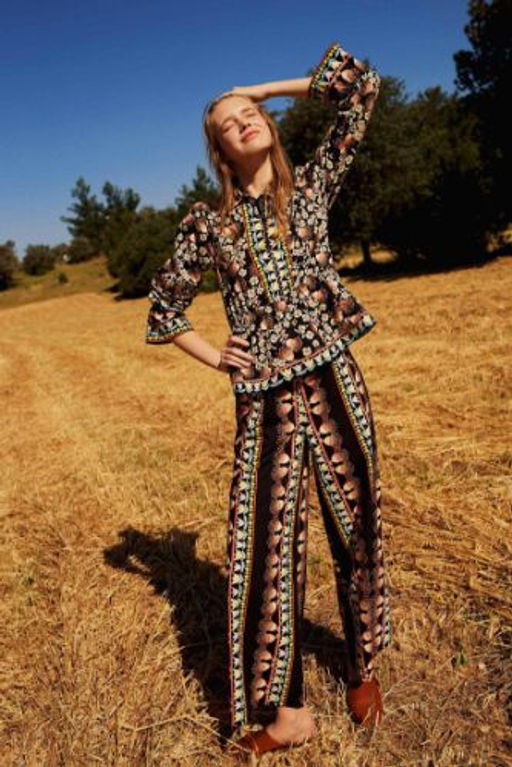 Lug Von Siga x DeFacto Wide Leg Genis Paca Maxi Poplin Pantolon Desenli Normal Bel