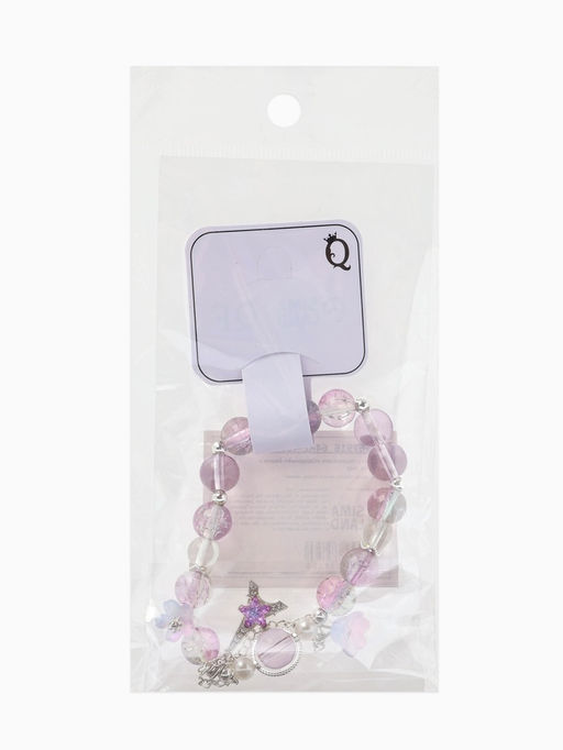 Браслет с подвесками "Сахарный" башня с цветами, шар №10/8, цвет фиолетово-розовый в серебре   10967