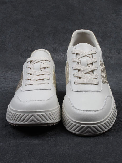 03-A1018-2 LT. BEIGE/GOLD Кроссовки женские (натуральная кожа)