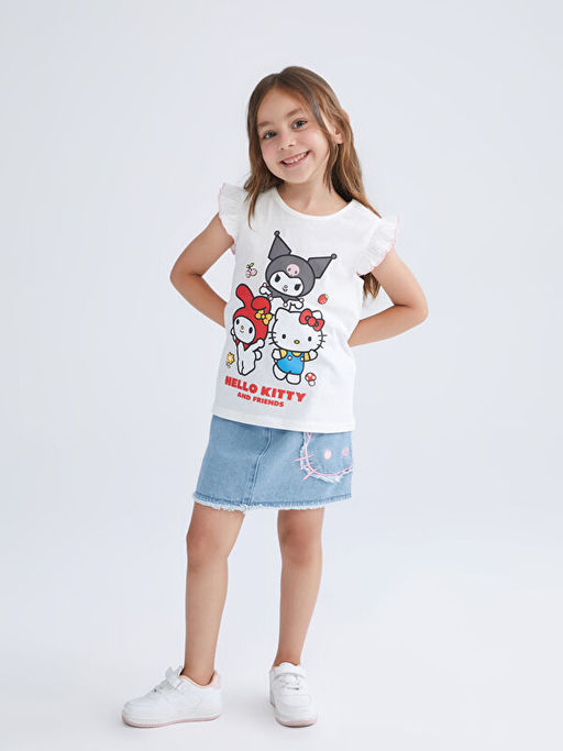 Bisiklet Yaka Hello Kitty Bask?l? K?z ?ocuk Ti??rt