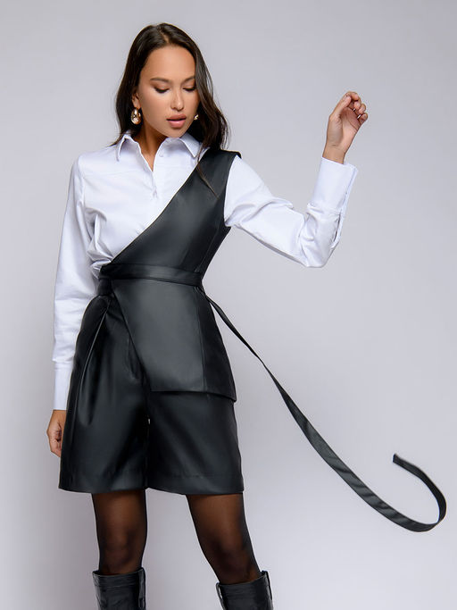 Жилет на одно плечо черный из искусственной кожи - 1001dress фото 2
