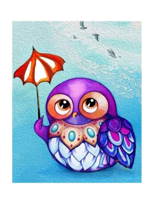 Алмазная мозаика без подрамника "Сова с зонтиком", 15х20 см