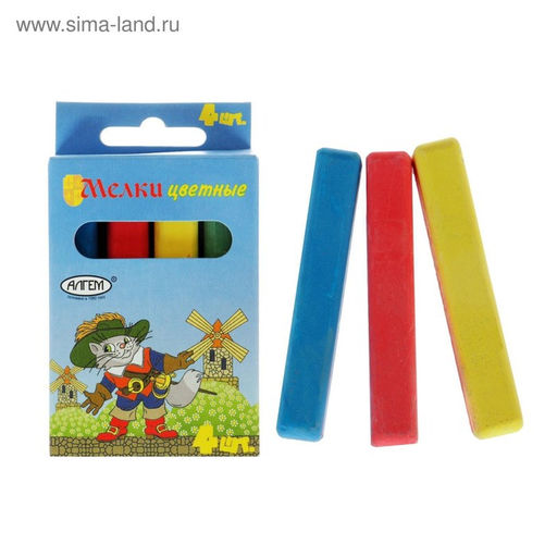 Цена за 9 шт. Мелки цветные "АЛГЕМ", в наборе 4 штуки, квадратные, МИКС