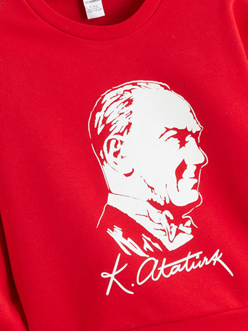 Bisiklet Yaka Uzun Kollu Atat?rk Bask?l? K?z Bebek Sweatshirt