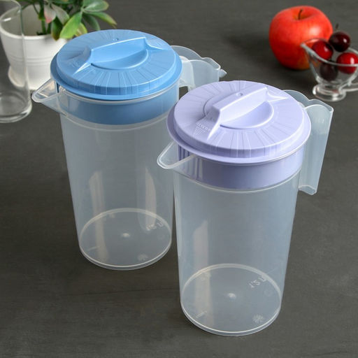 Цена за 2 шт. Кувшин для воды с крышкой, 1.2 л, пластик, МИКС