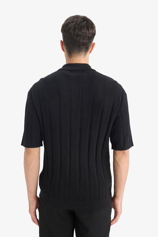 %100 Pamuk Standart Fit Polo Yaka K_sa Kollu Siyah Triko Ti__rt - Defacto фото 6