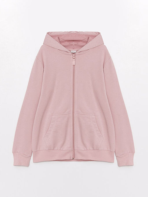 Kap??onlu Basic Uzun Kollu K?z ?ocuk Fermuarl? Sweatshirt
