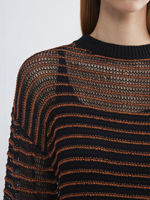 Bisiklet Yaka ?izgili Kad?n Triko Kazak