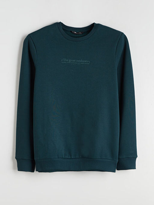 Bisiklet Yaka Bask?l? Erkek Kal?n Sweatshirt