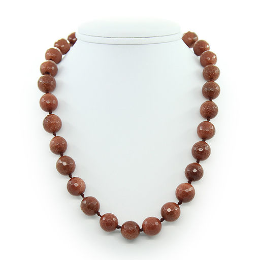 Авантюрин коричневый, круглые граненые 12мм, "Шарм" бусы длиной 53см