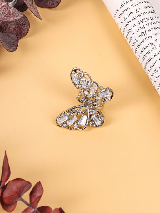 Цена за 6 шт. Крабик для волос «Доротеа», бабочка, 4 см, серебро