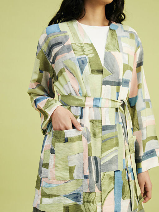 ?al Yaka Desenli Oversize Kad?n Kimono
