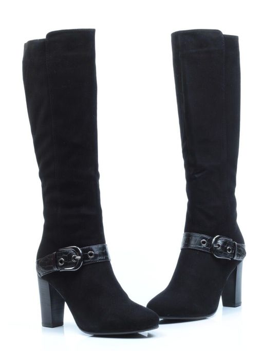 02-MB051-211M BLACK Сапоги зимние женские (натуральная замша, натуральный мех (еврозима))