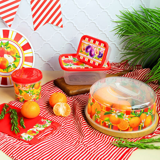 Контейнер для продуктов пластмассовый Сицилия 0,85л, 16,6х12,8х6,6см, прямоугольный, красный, с декором (Россия) - Домашняя мода фото 2