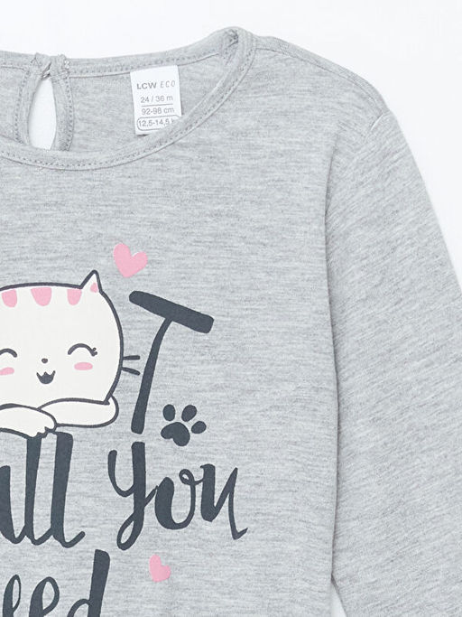 Bisiklet Yaka Bask?l? K?z ?ocuk Ti??rt