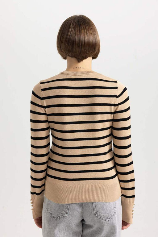 Полосатый свитер обычного кроя с круглым вырезом - Defacto фото 6