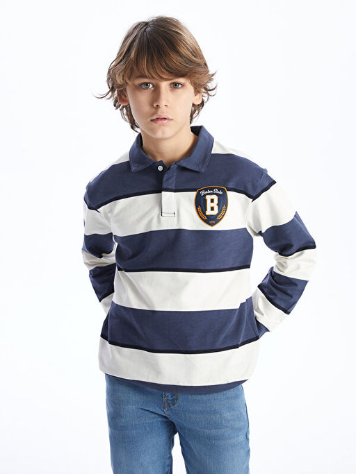 Rahat Kal?p Polo Yaka ?izgili Erkek ?ocuk Sweatshirt
