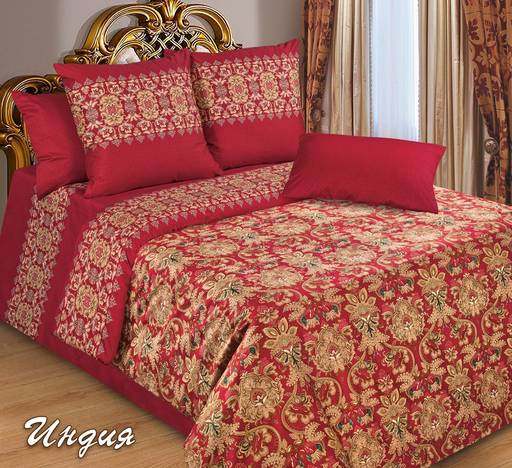 Постельное белье - Сатин Индия (бордо) Евро (молния) - Luteks фото 2