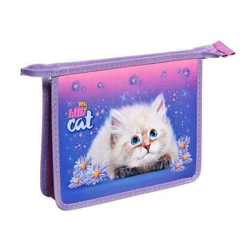 Папка для тетрадей А5, 195 х 245 х 50 мм, молния сверху, К 6ШК5, Белый котёнок (рисунок с блестками), ламинированный картон/текстиль - Calligrata фото 2