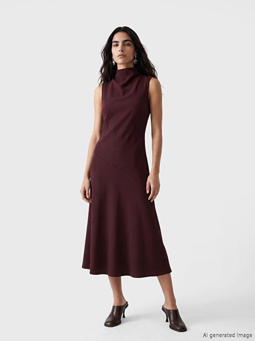 Dik Yaka Krep Elbise