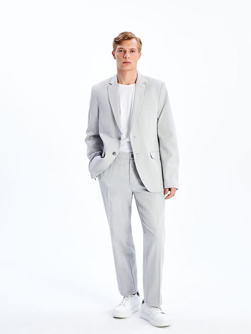 Standart Kal?p Keten Kar???ml? Erkek Blazer Ceket