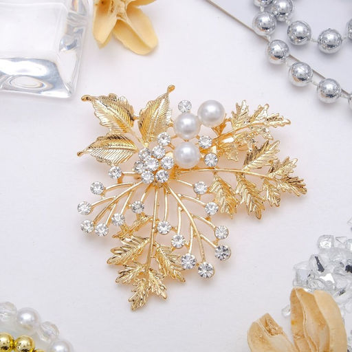 Брошь Папоротник, цвет белый в золоте