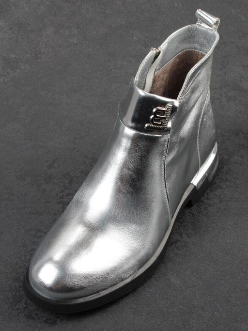 01-B48B-87C GREY/SILVER Ботинки демисезонные женские (натуральная кожа, байка)