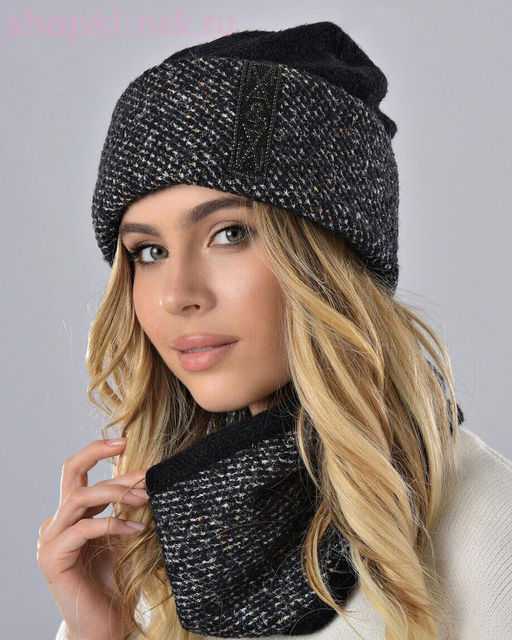 Мохер мульти отворот полоска термо Комплект флис (шапка+снуд) (56-58)