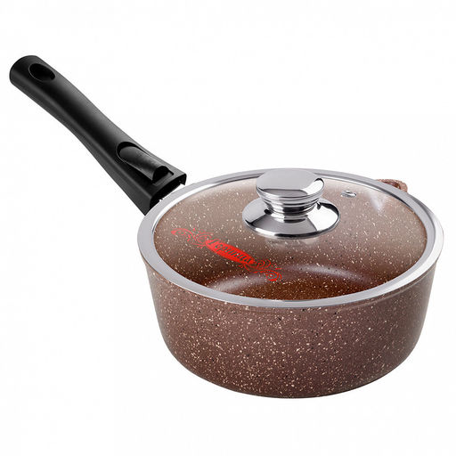 Ковш с тефлоновым покрытием 1,5л, д16см "Шоколад", h7см, s0,4см, съемная ручка из термостойкого пластика, стеклянная крышка с пароотводом, подарочная упаковка (Россия)