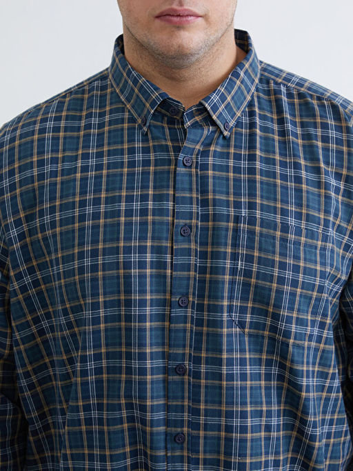 B?y?k Beden Regular Fit Uzun Kollu Ekose Gabardin Erkek G?mlek