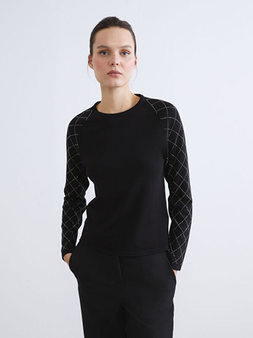 Bisiklet Yaka Ta?l? Kad?n Triko Kazak