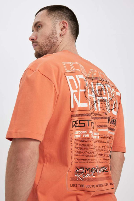 DeFactoFit Футболка Oversize из 100 % хлопка с круглым вырезом сзади и короткими рукавами с принтом