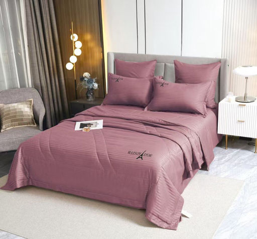 Одеяло MAISON DOR Страйп Сатин с простыней и наволочками L288-86 ГОЛУБОЙ