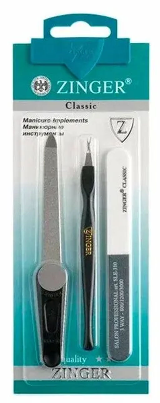 ZINGER Набор SIS-04 для маникюра 3 предмета /пилка металлическая+полировка+триммер)