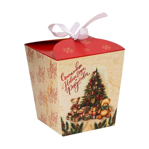 Цена за 5 шт. Бонбоньерка, новогодняя подарочная упаковка&nbsp;«Ёлка и подарки», 7.5×8×7.5 см