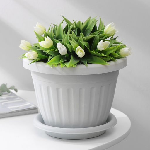 Горшок для цветов с поддоном Сильвер ЭКО, 2.6 л, d=20 см, пластиковый, светло-серый