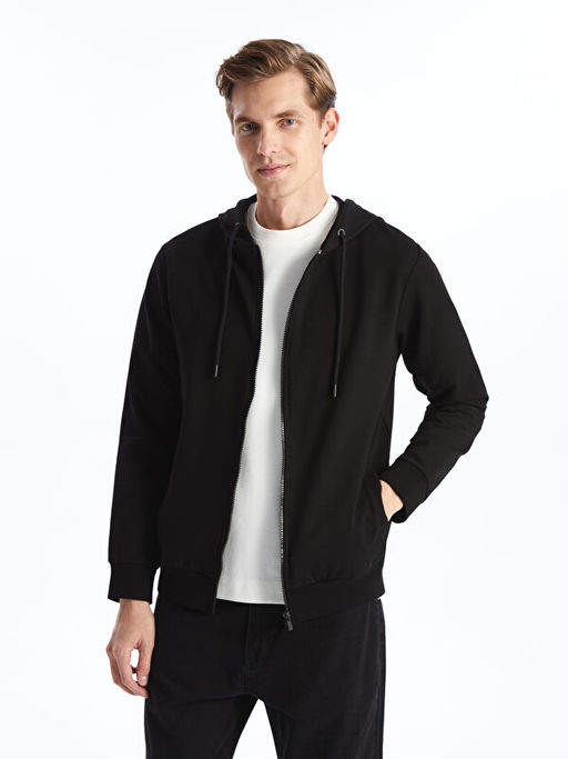 Kap??onlu Uzun Kollu Erkek Fermuarl? Sweatshirt