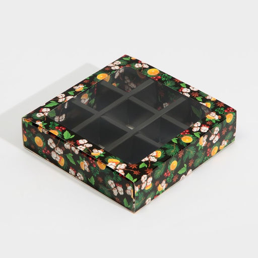 Цена за 5 шт. Коробка под 9 конфет с ячейками «Вкусный Новый год» 14.5×14.5×3.5 см