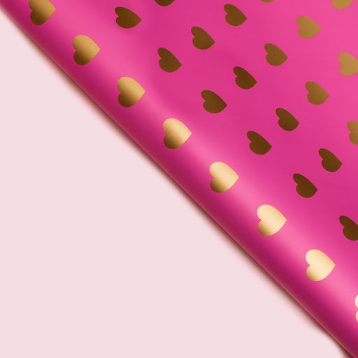 Цена за 20 шт. Пленка матовая для цветов «Золотые сердца», розовый, 57×57 см ±5% см