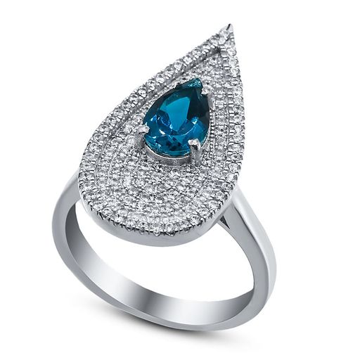 Кольцо с топазом "london blue"и куб.цирконием