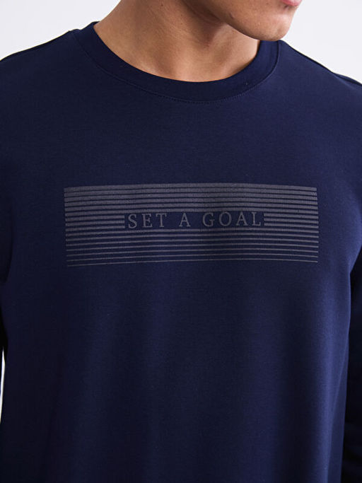 Bisiklet Yaka Bask?l? Erkek Sweatshirt