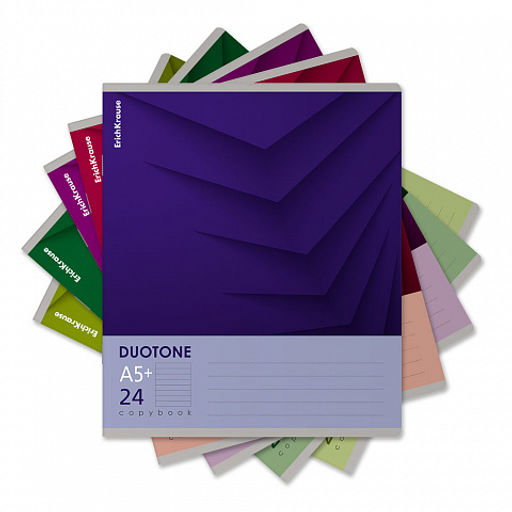 Цена за 10 шт. Тетрадь школьная ученическая ErichKrause Duotone Next ассорти, 24 листа, линейка (в плёнке по 10 штук)_MIX-PACK