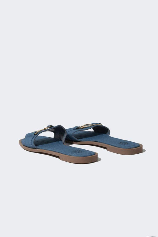 Женские тапочки из искусственной кожи на плоской подошве с одним ремешком - Defacto фото 4