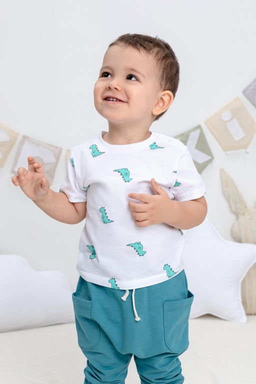 КР 302034/белый,зеленые динозавры фуфайка (футболка) д/мал яс