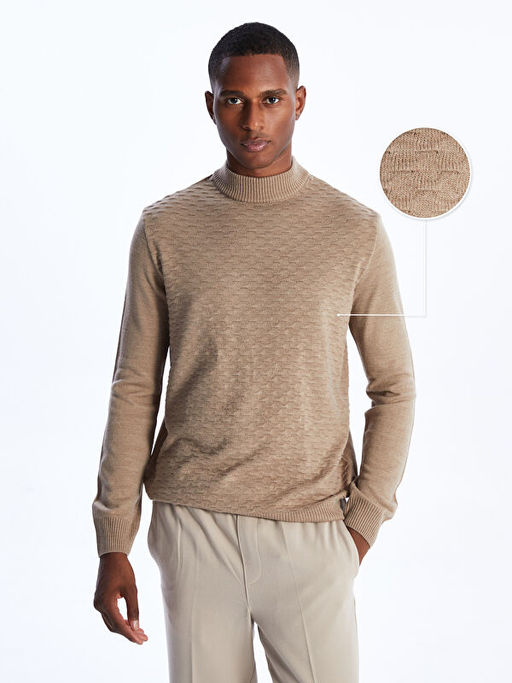 Yar?m Bal?k?? Yaka Uzun Kollu Erkek Triko Kazak