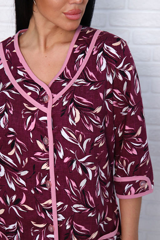 Халат женский на пуговицах с карманами, бордо (958-1) - Плиона фото 14